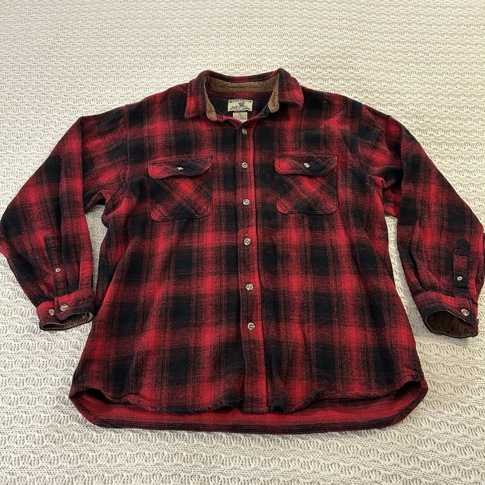 Vintage Field & Stream Heavy Cotton Flannel Mens Size XL Buffalo Plaid Shirt Red